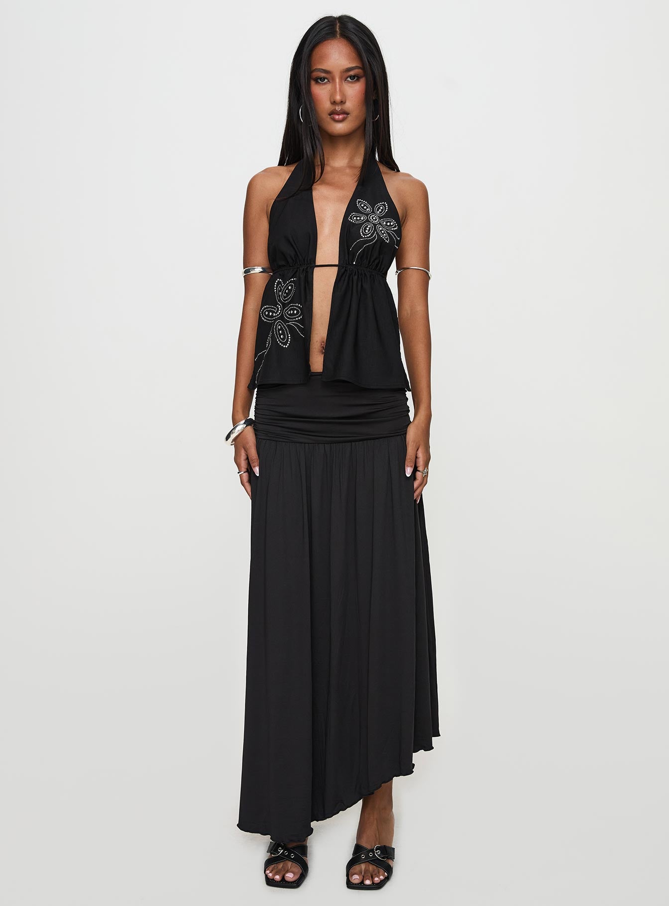 Gezabele Asymmetrical Maxi Skirt Black | Princess Polly