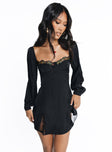 Floreto Long Sleeve Mini Dress Black