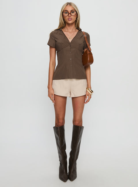 Life Begins Short Sleeve Top Brown Stripe