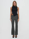 side view of model wearing Princess Polly Everyday Flared Pants Slate Grey High Waisted Pants 