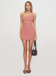 side view of model wearing Princess Polly Gradine Mini Dress Pink Square Neck 