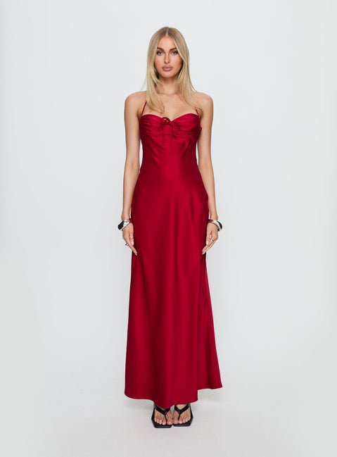 Costella Halter Satin Maxi Dress Red