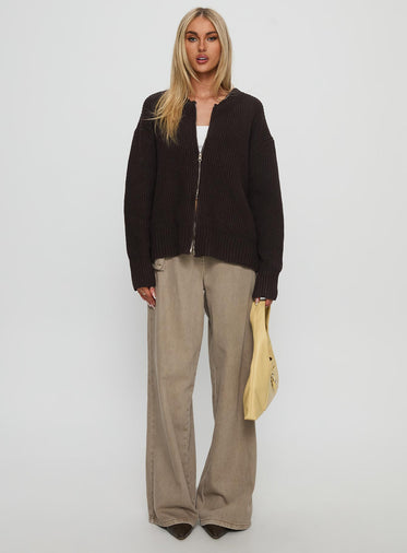 Lexene Zip Through Jumper Chocolate