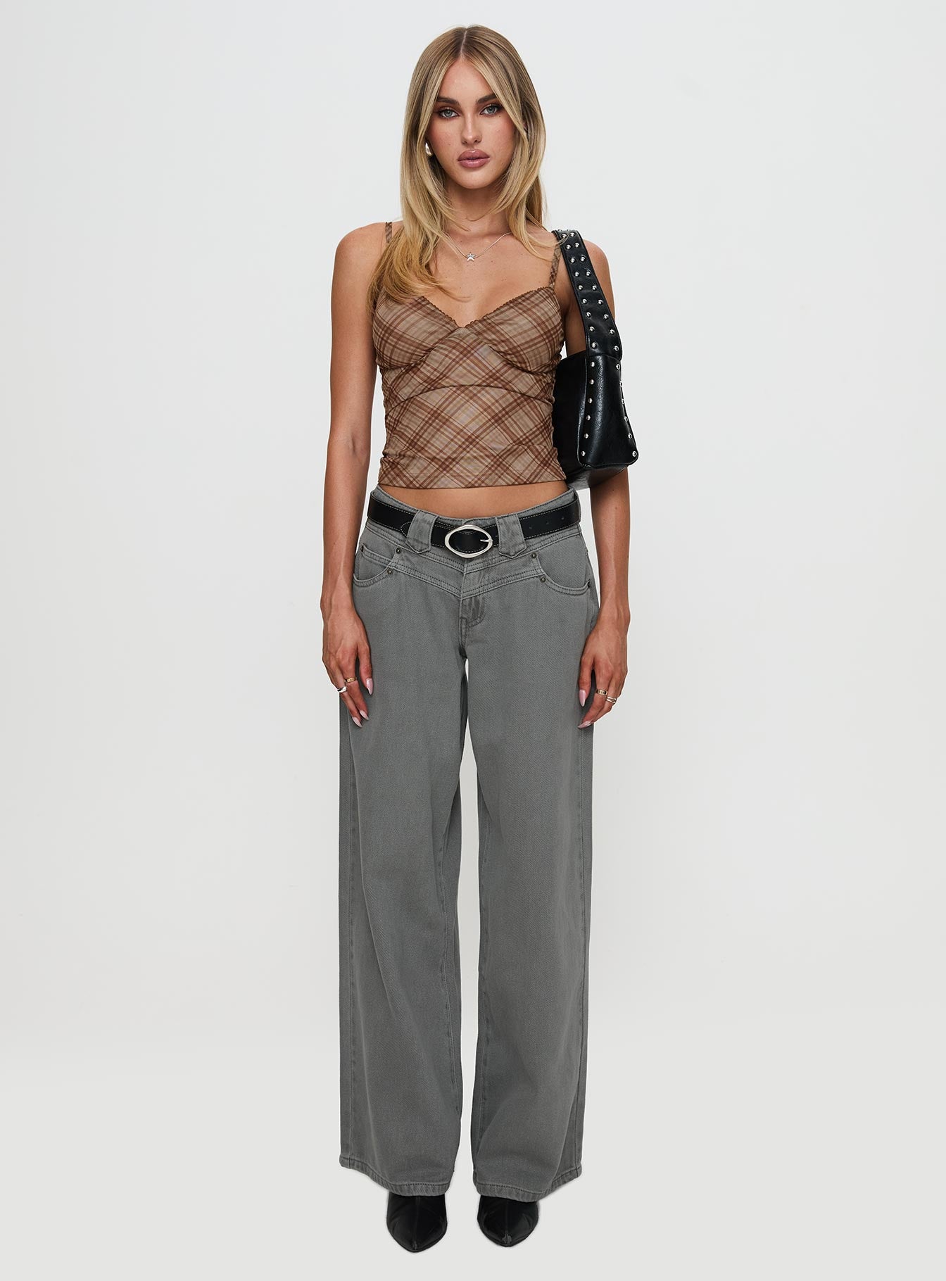 West Side Mid Rise Wide Leg Jeans Grey Wash