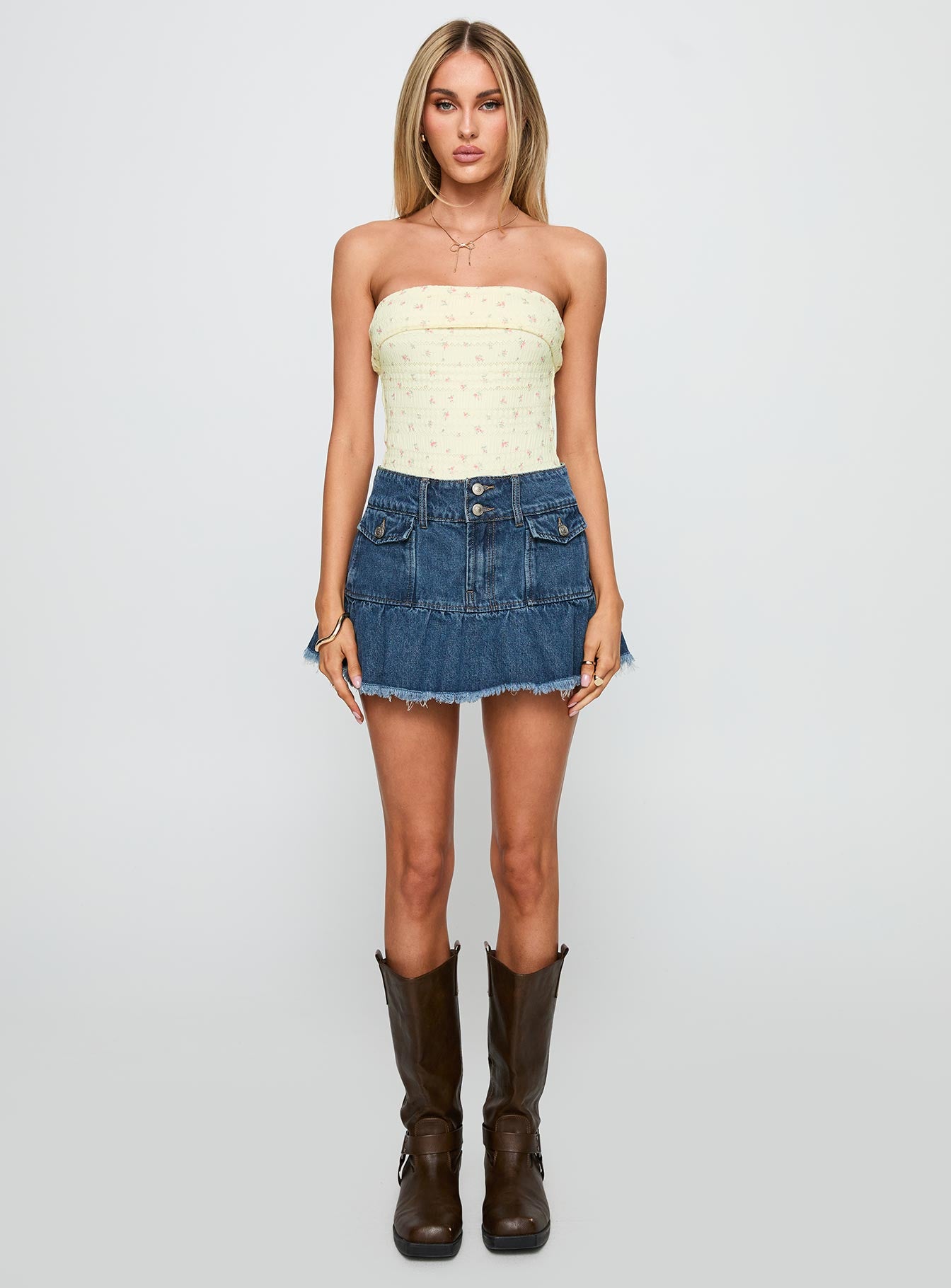 back view of model wearing Princess Polly Majorette Strapless Bodysuit Cream Sleeveless 