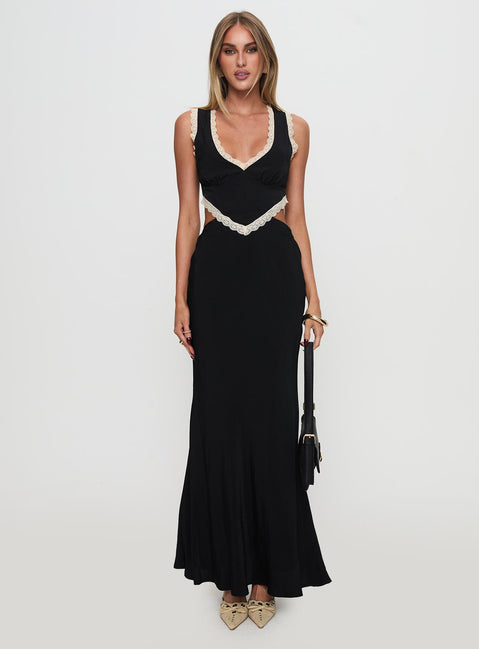 Keila Lace Trim Maxi Dress Black / Cream | Princess Polly Keila Lace Trim Maxi Dress Black / Cream | Princess Polly