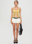 front view of model wearing Princess Polly Marcio Lace Top Yellow Sleeveless V-Neck 