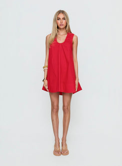Eberta Ruched Baby Doll Mini Dress Red
