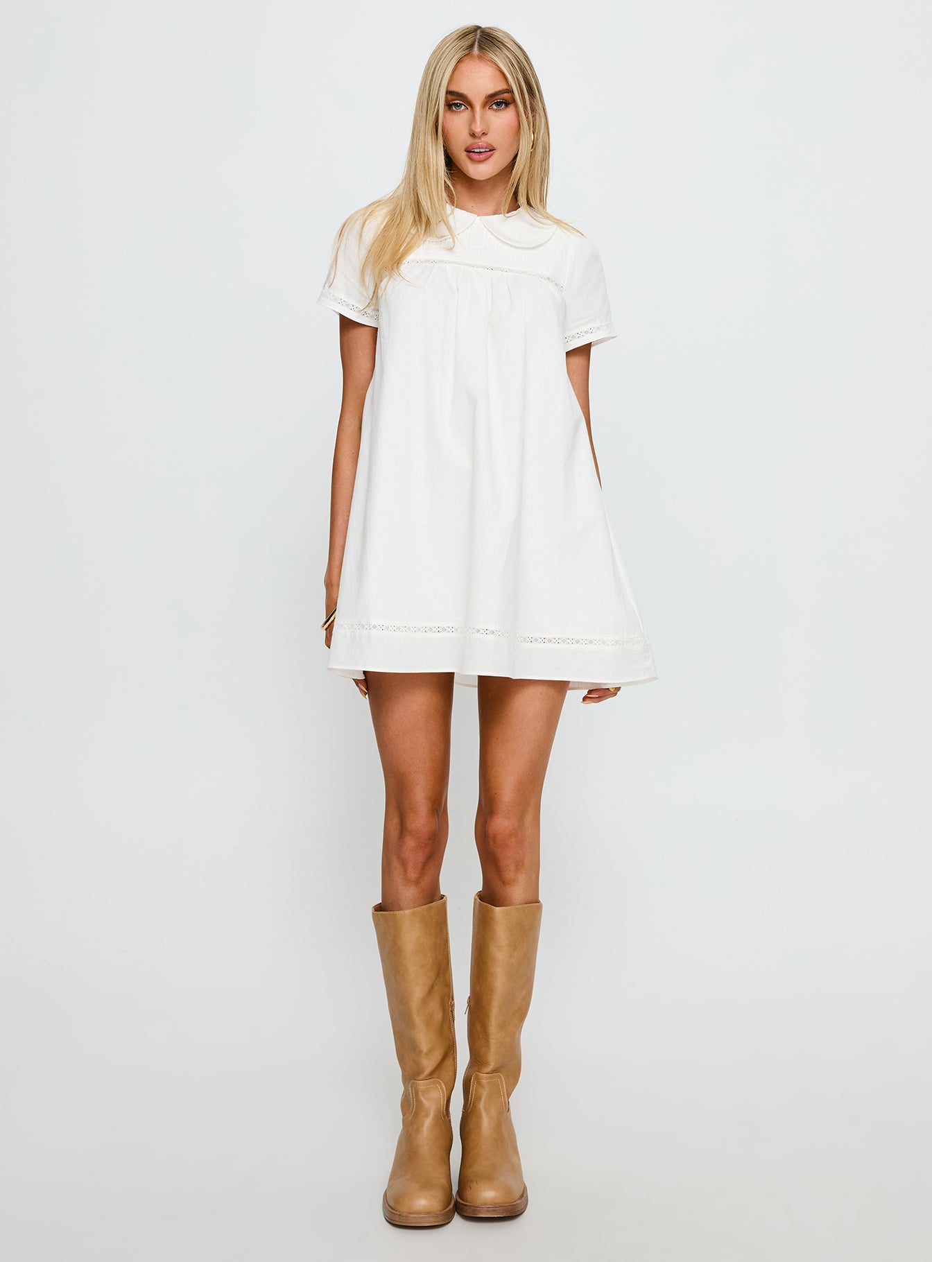 Bethanne Babydoll Mini Dress White Bethanne Babydoll Mini Dress White
