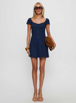 Marisella Button Down Mini Dress Navy
