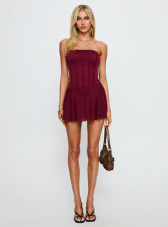 Kristyna Strapless Playsuit Burgundy