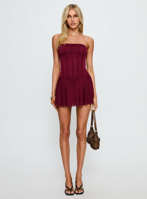 Kristyna Strapless Playsuit Burgundy