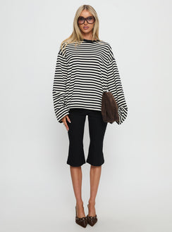 Settle Down Long Sleeve Top Black / White Stripe