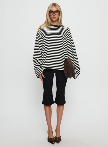 Settle Down Long Sleeve Top Black / White Stripe