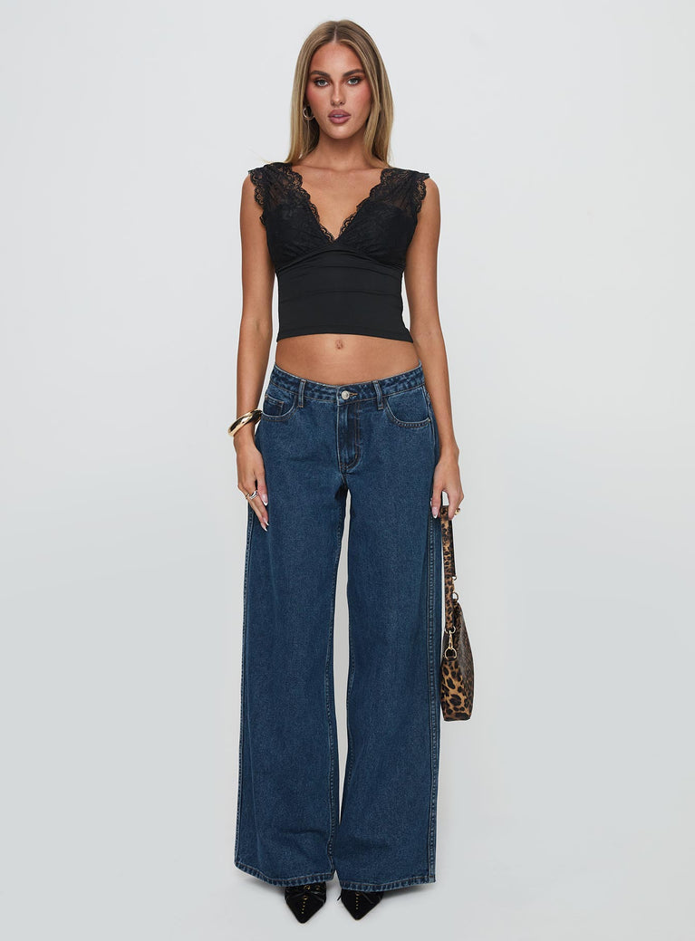 Ramos Low Rise Denim Jeans Dark Blue Wash Princess Polly USA ramos-low-rise-denim-jeans-dark-blue-wash-princess-polly-usa