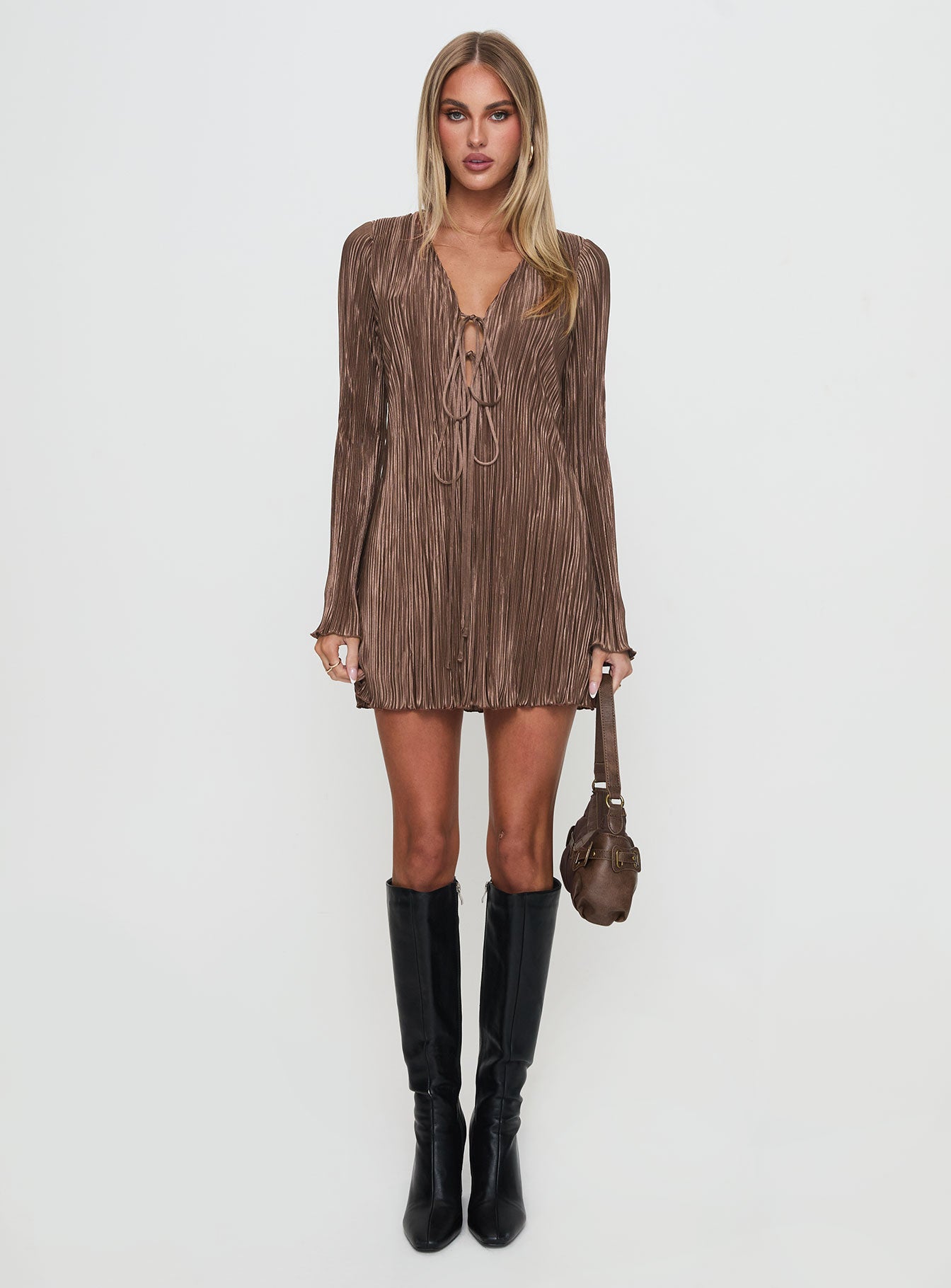 Malop Long Sleeve Mini Dress | Chocolate | Womens | Princess Polly Malop Long Sleeve Mini Dress | Chocolate | Womens | Princess Polly