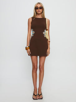 Shelbi Keyhole Boatneck Mini Dress Brown / Blue