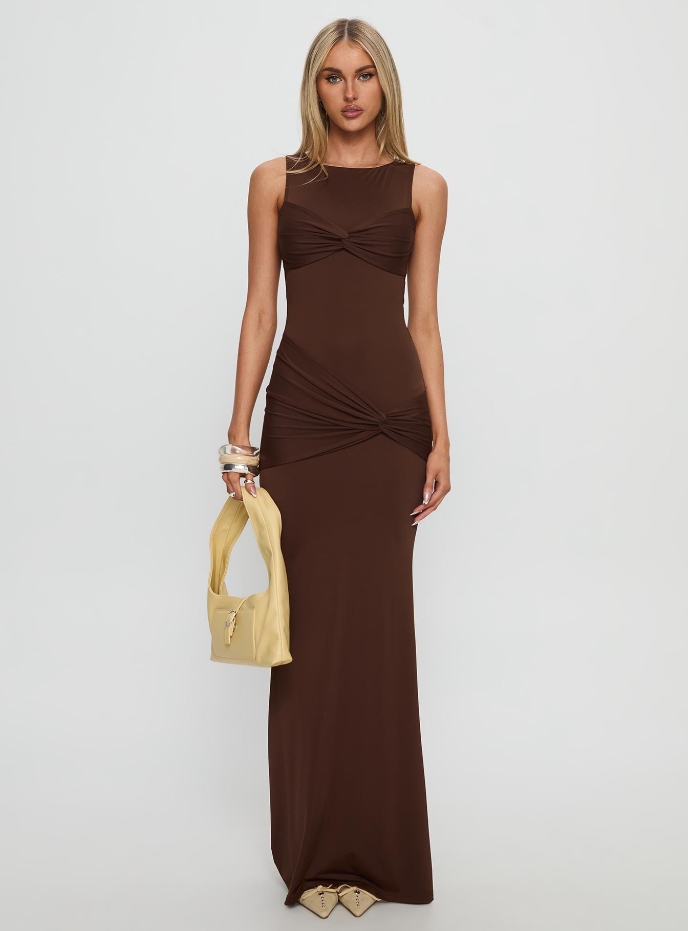Pivotal Twist Detail Maxi Dress Brown | Princess Polly Pivotal Twist Detail Maxi Dress Brown | Princess Polly