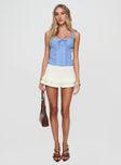 front view of model wearing Princess Polly Stellah Top Blue Sleeveless Sweetheart 