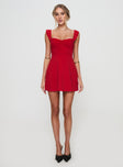 front view of model wearing Princess Polly Landon Mini Dress Red Tall Sweetheart Neckline 