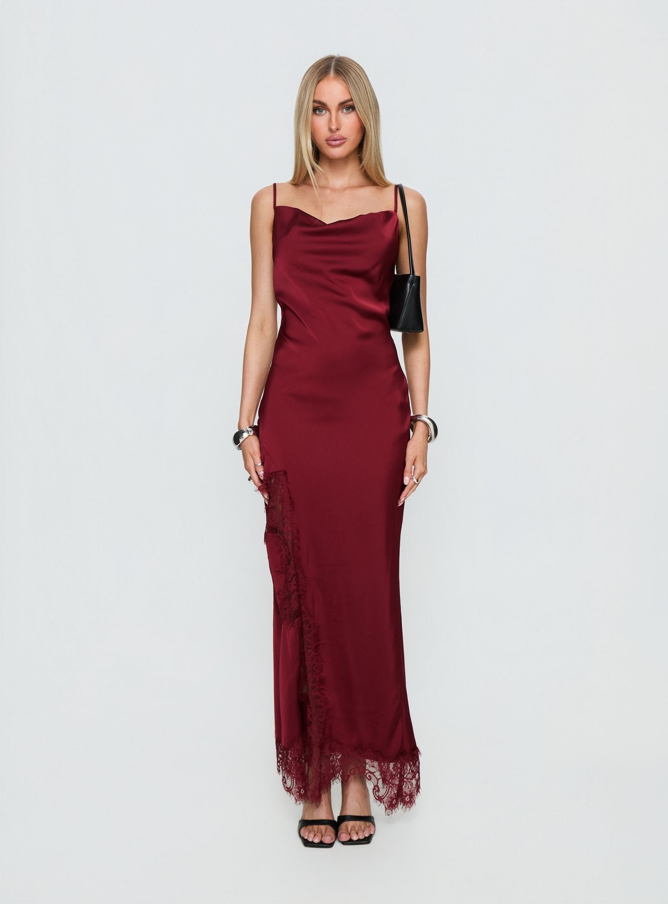 Katalyna Lace Cowl Neck Maxi Dress Red