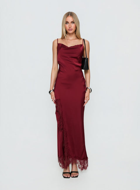 Katalyna Lace Cowl Neck Maxi Dress Red