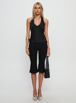 Remarkable Satin Plunge Neck Top Black