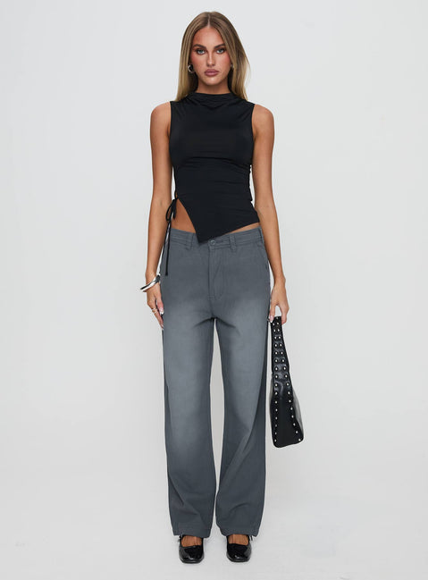 front view of model wearing Princess Polly Workwear Pant Petrol High Waisted Pants 