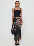   front view of model wearing Princess Polly Paganio Maxi Skirt Black Floral Maxi 