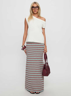   front view of model wearing Princess Polly On Air Knit Maxi Skirt Multi Stripe 