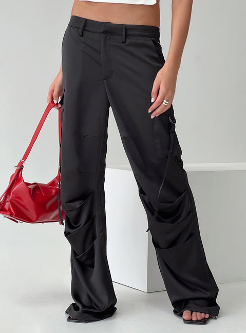 side view of model wearing Princess Polly Butterfly Cargo Pants Onyx High Waisted Pants 
