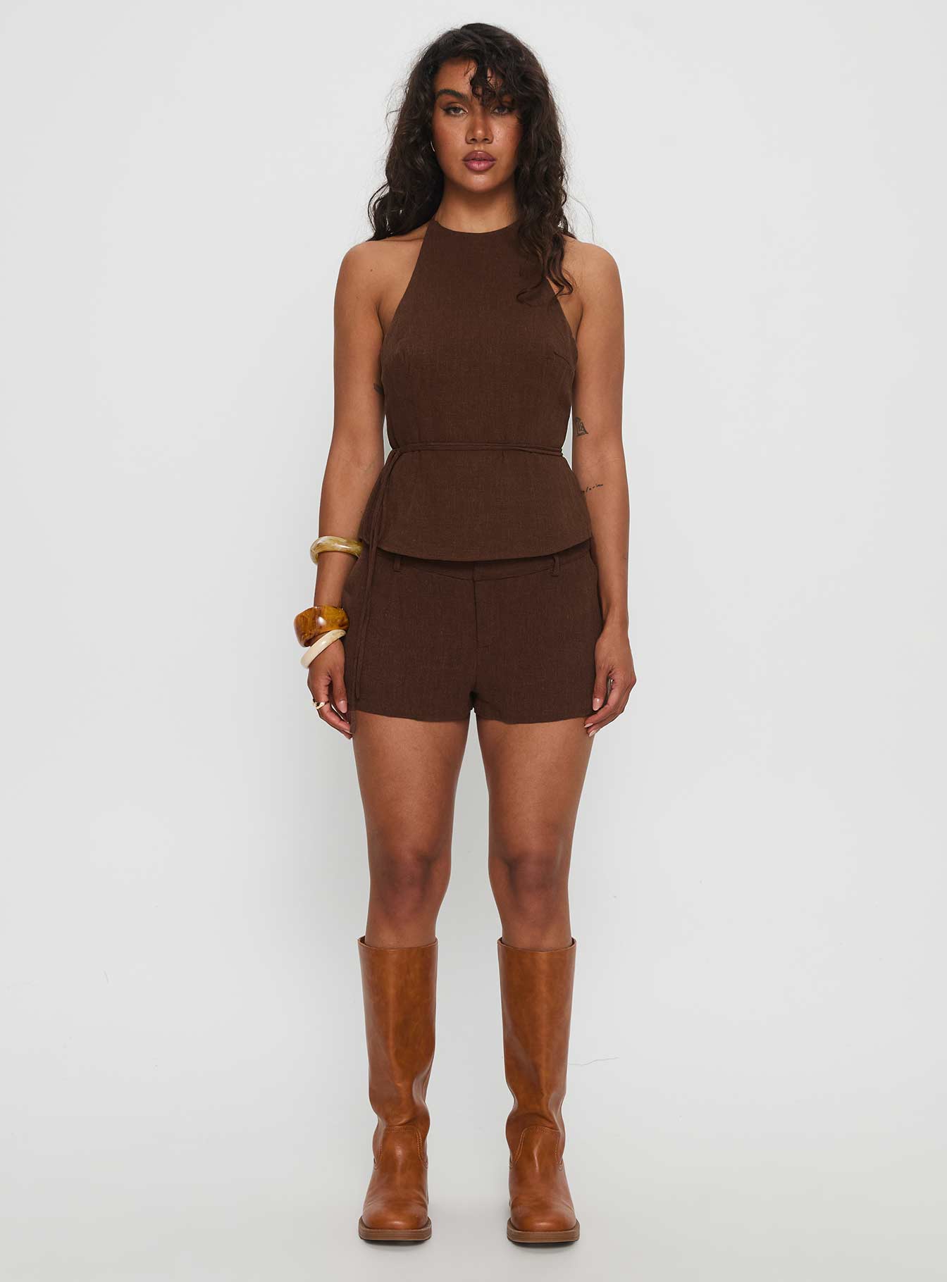 La Dulce Tailored Linen Micro Short Chocolate | Princess Polly