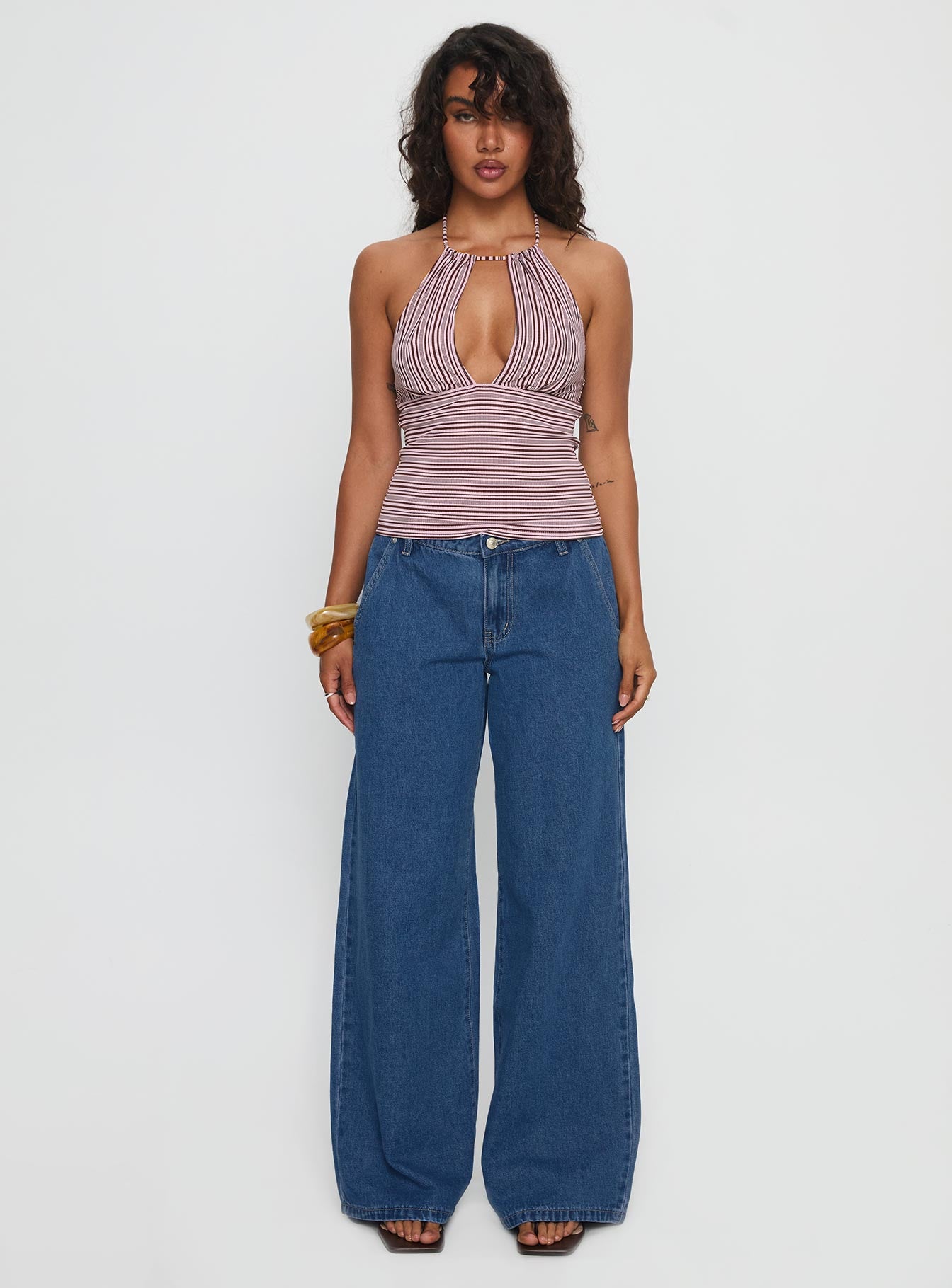 Sit In Silence Cut Out Top Purple Stripe | Princess Polly