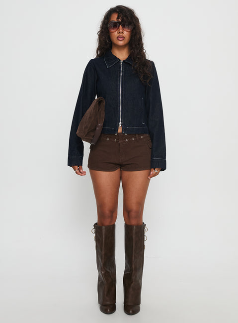 Reno Eyelet Micro Shorts Brown Wash