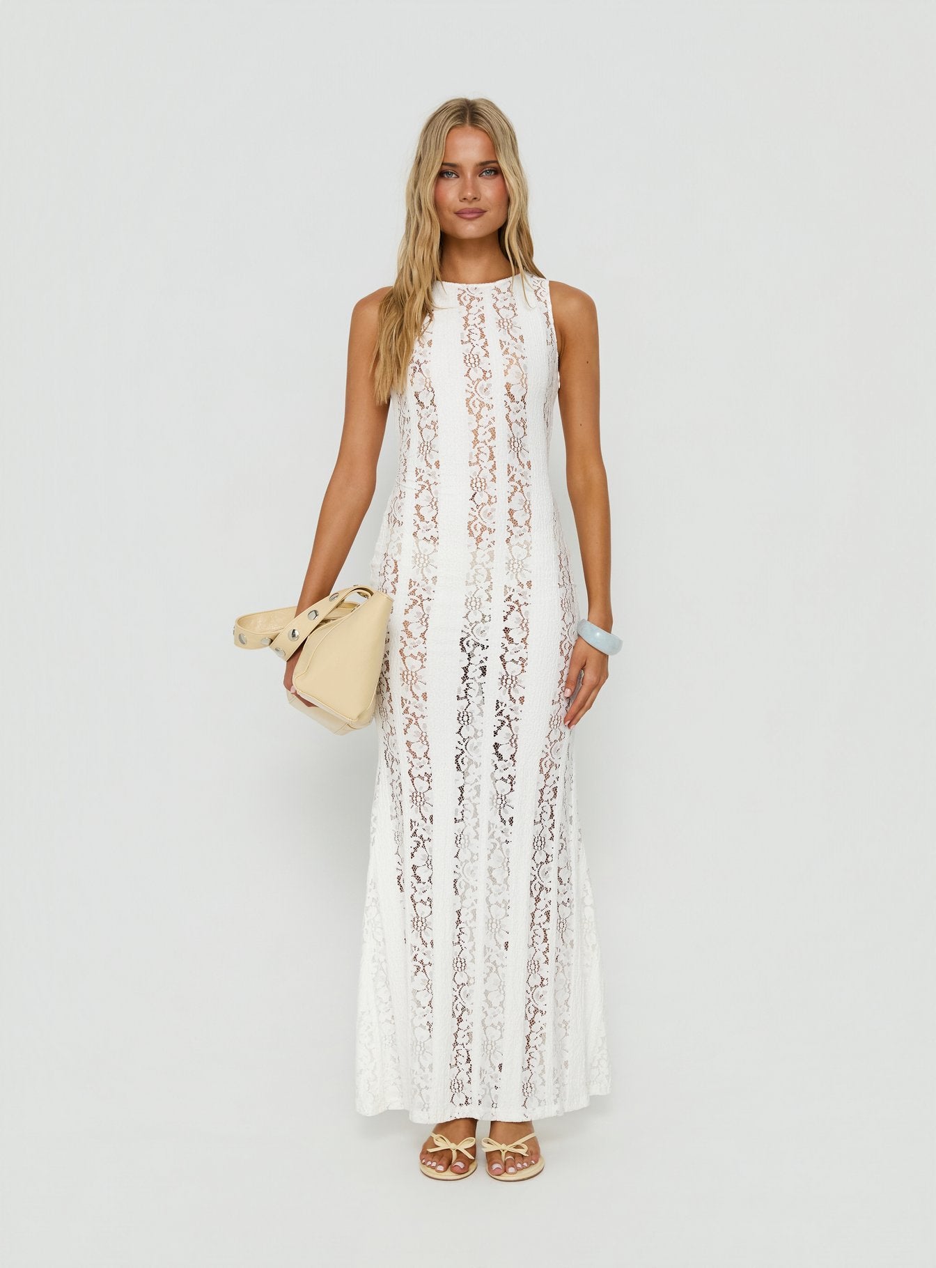white lace sheer maxi dress Sheer White Lace Maxi Dress: Long Sleeve Evening Cover-up