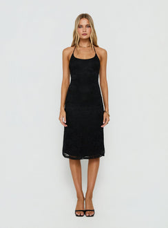 Zenaide Lace Detail Halter Midi Dress Black