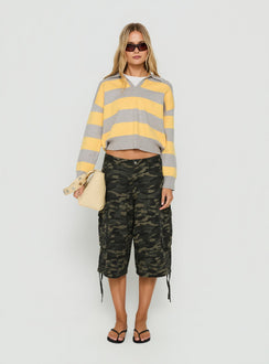 Novara Knit Cropped Rugby Jersey Grey / Yellow Stripe