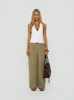 Silver Moon Linen Blend Tie Pants Olive Green Tall