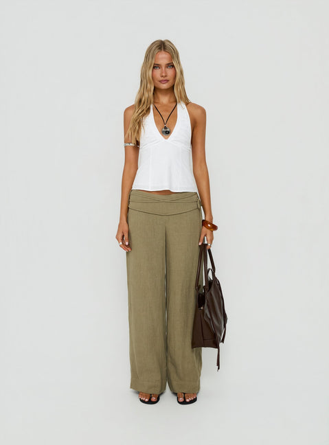 Silver Moon Linen Blend Tie Pants Olive Green