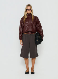 Dialtone Funnel Neck Faux Leather Jacket Burgundy