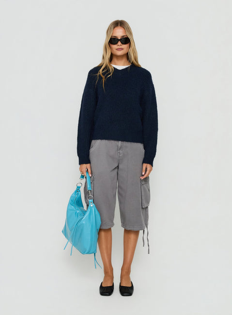 Zoelina Knit V Neck Sweater Navy