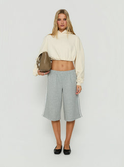 Mayse Bubble Hem Cropped Hoodie Cream