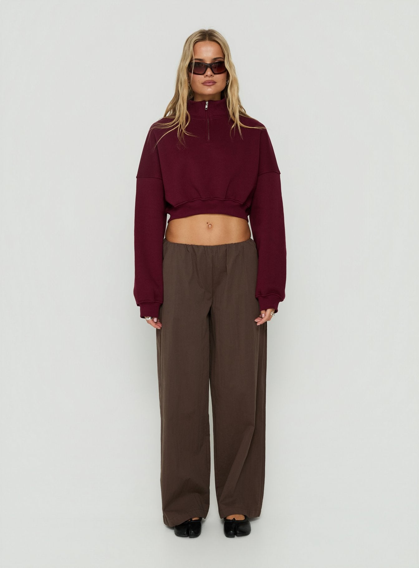 Astridd 3/4 Zip Cropped Jumper Cherry