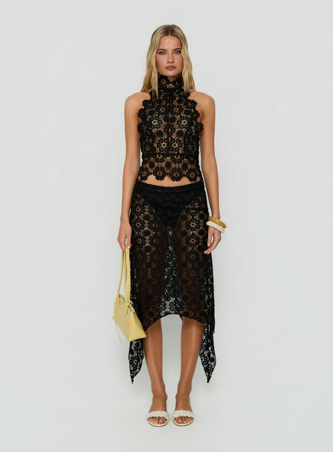 Trophy Sheer Midi Skirt Black