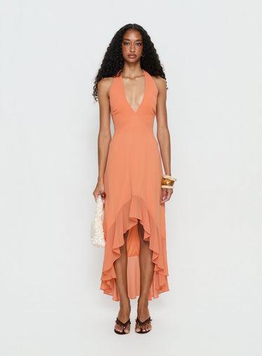 chinese dress ladies Chic A-line Spaghetti Straps Orange Long Prom Dresses Beaded Princess –  SELINADRESS main image 1