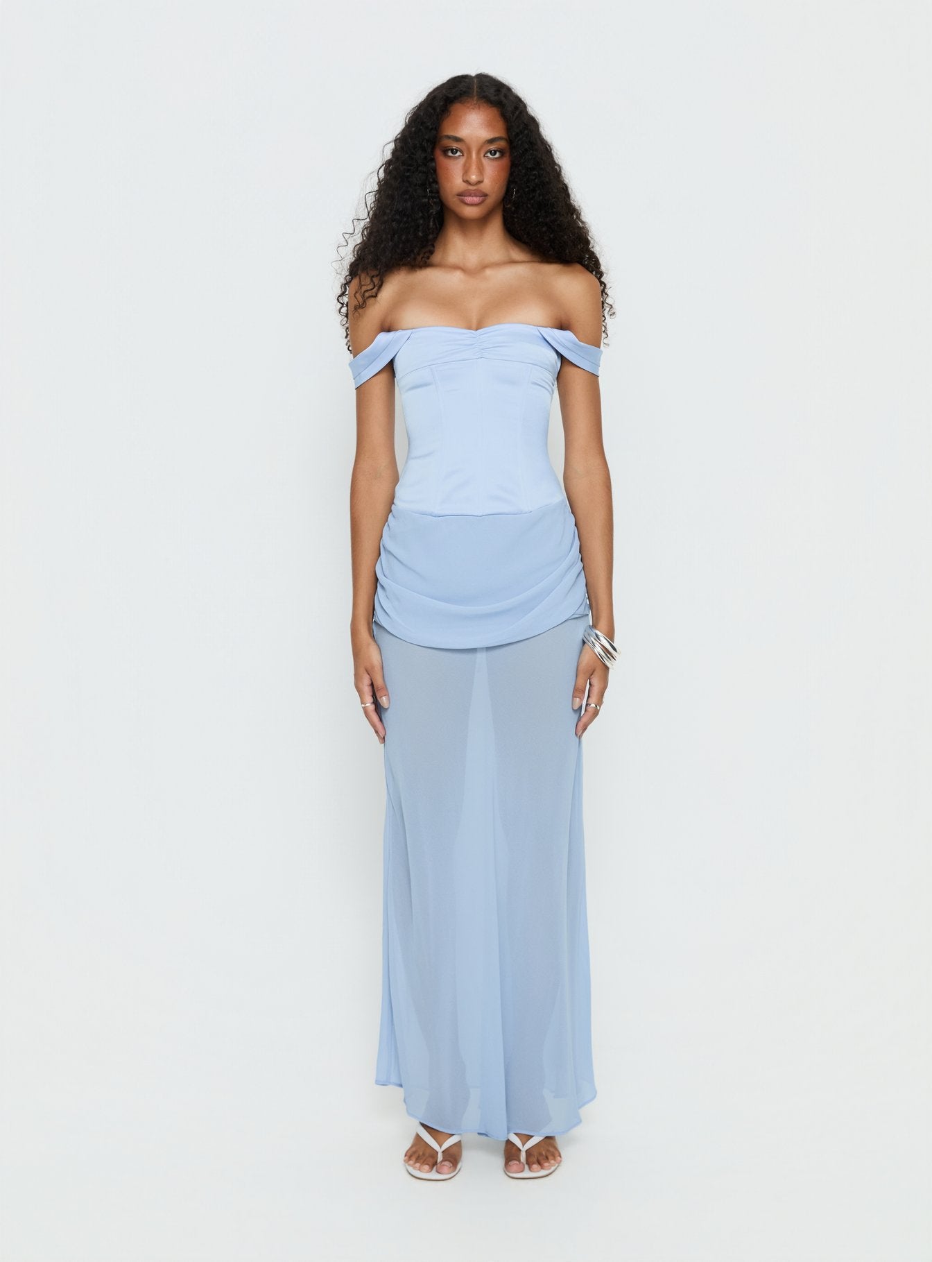 Angiola Corset Off Shoulder Maxi Dress | Blue | Womens | Princess Polly Angiola Corset Off Shoulder Maxi Dress | Blue | Womens | Princess Polly