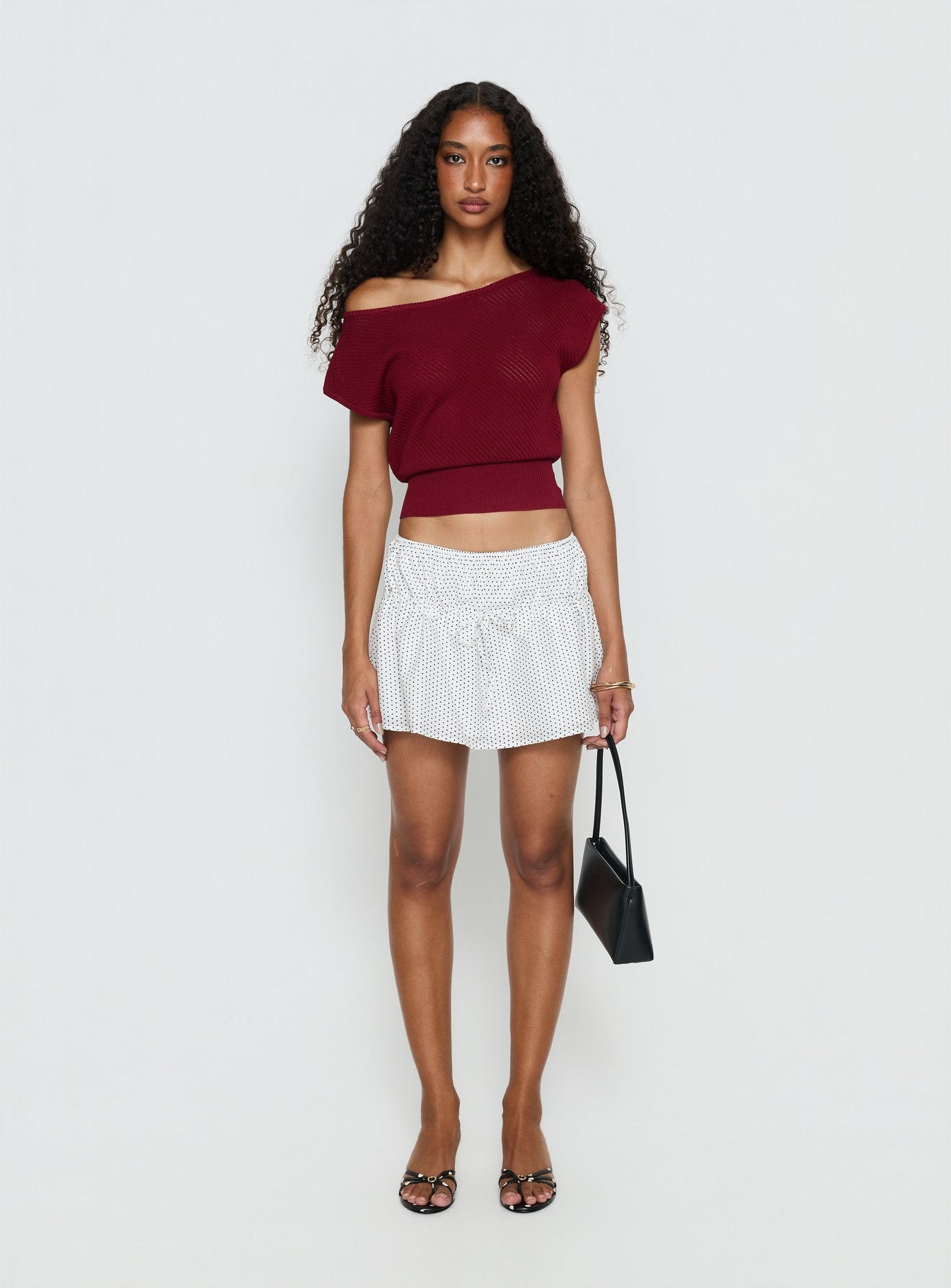   front view of model wearing Princess Polly Nomi Mini Skirt White Polka Dot Mini Skirts 