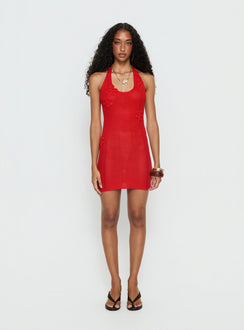 Lior Knit Scoop Halter Mini Dress Red
