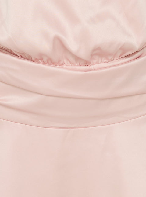 Sparkler Arrowneck Ruched Satin Mini Dress Pink