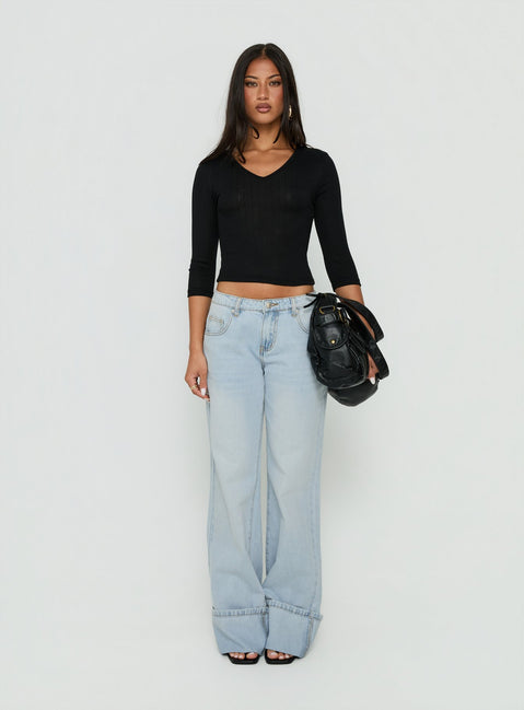 Ezia Wide Cuff Baggy Jeans Light Blue Wash